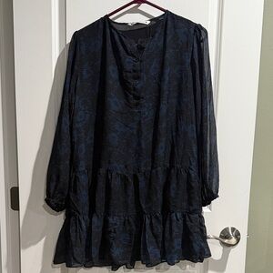 Zara Black and Blue Patterned Dress